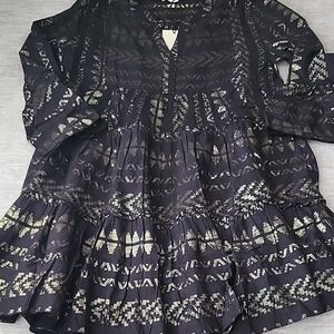 Elan Black and Gold Geometric Blouse